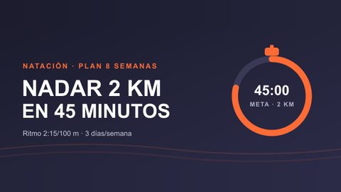 Plan de natación para nadar 2000 m en 45 minutos en 8 semanas